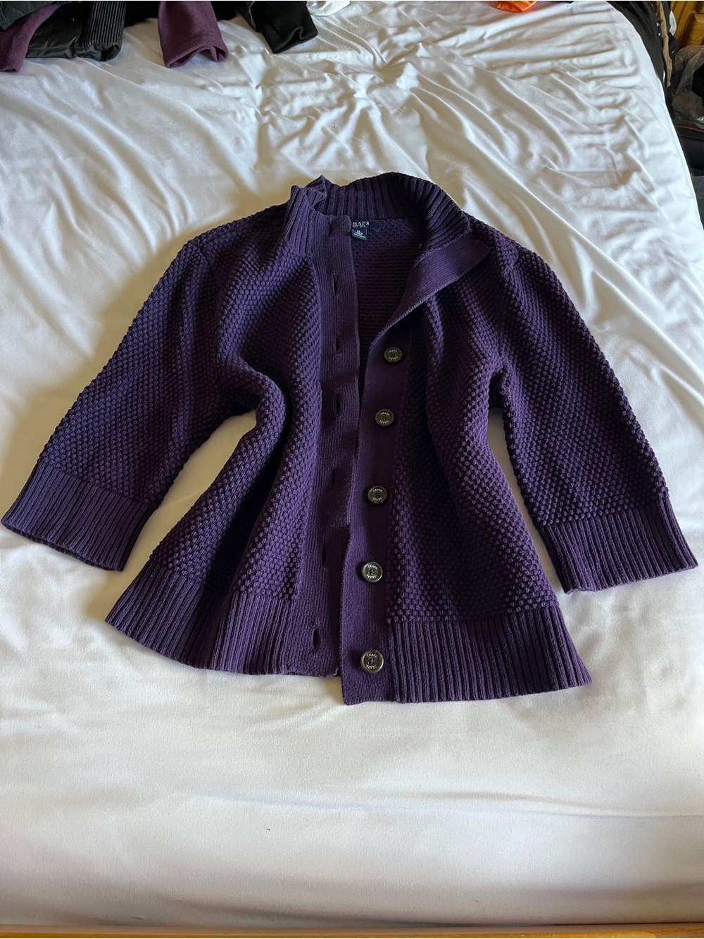 Chaps Purple 100% Cotton Chunky Knit Button Up Cardigan Sweater XL - Picture 16 of 16